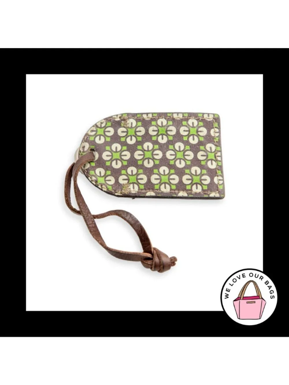 FOSSIL LUGGAGE ID Key Silver Brown Leather Strap Bag Charm Hang Tag Keychain Fob